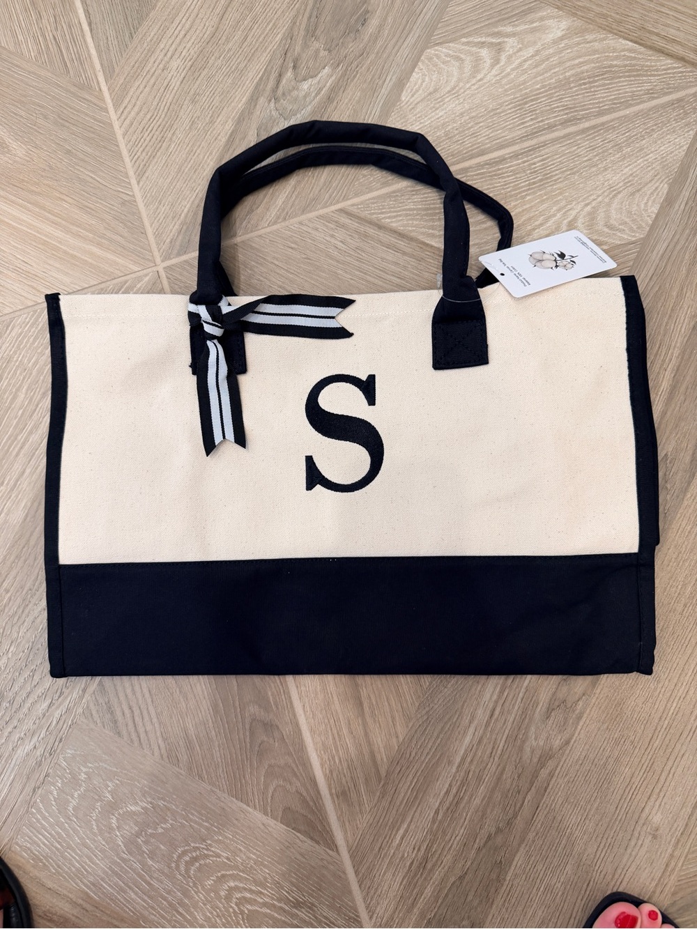 Canvas Tote Bag with Black Trim and S Initial